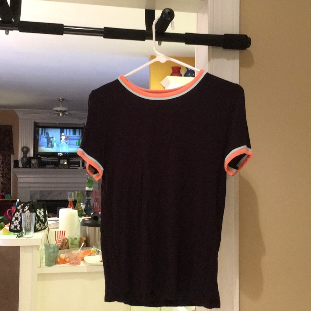 Black Shirt with pastel pink and blue lining